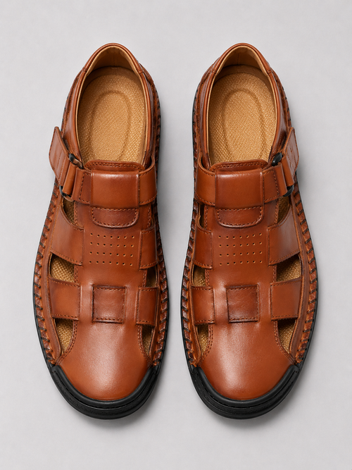 Brown leather sandals for men breathable lightweight footwear for summer outdoor walking