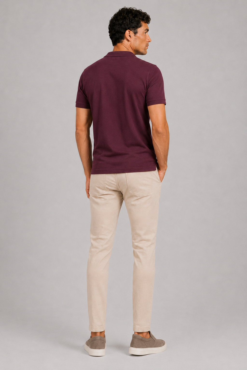 Men’s burgundy business casual polo shirt soft comfortable summer top with polished fit