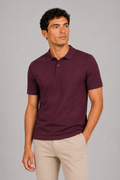Men wearing burgundy silk touch polo shirt breathable short sleeve summer business casual style