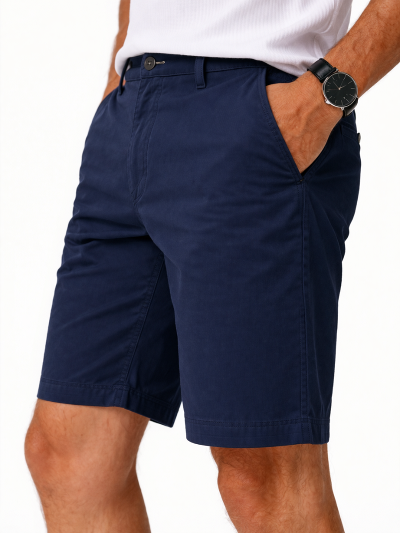 Men’s navy chino shorts cotton fabric soft comfortable smart casual summer wear