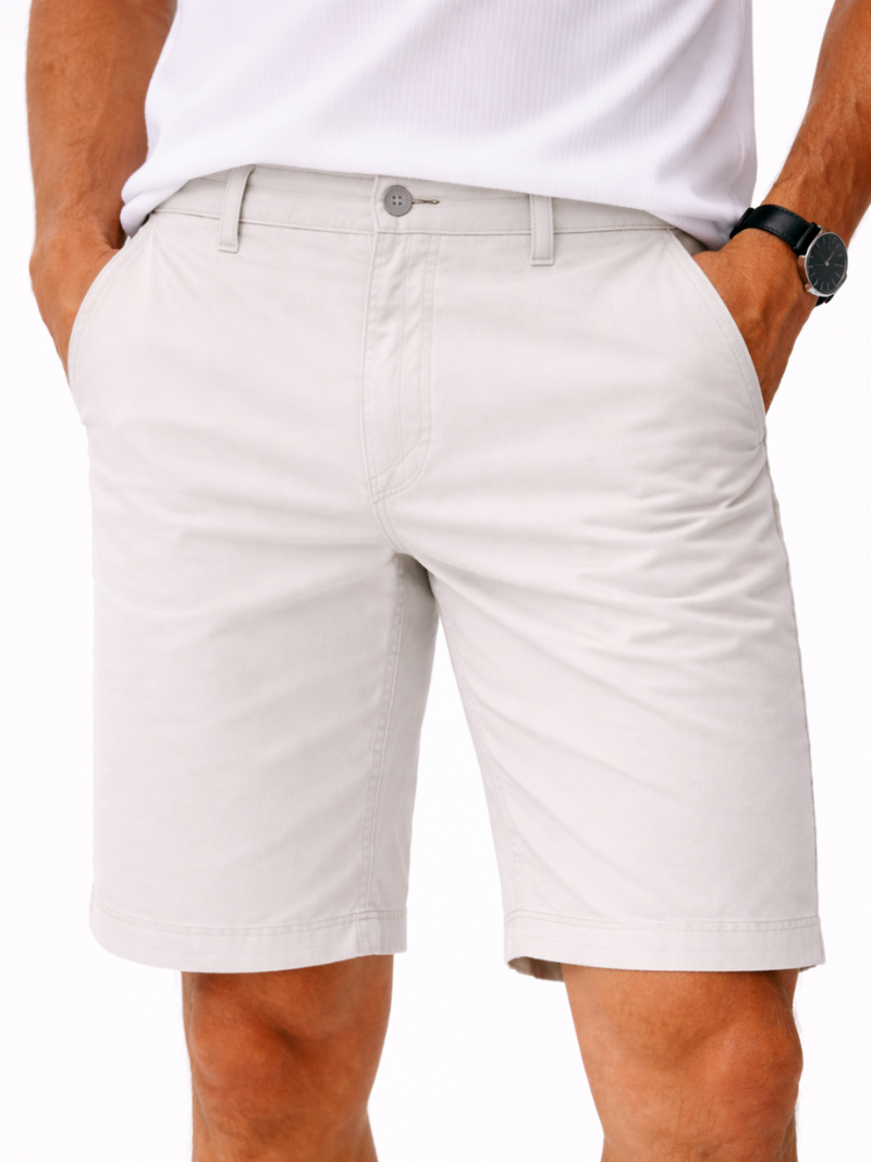 White cotton chino shorts for men comfortable lightweight breathable clean summer outfit