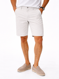 Men wearing white cotton chino shorts soft breathable lightweight summer casual style