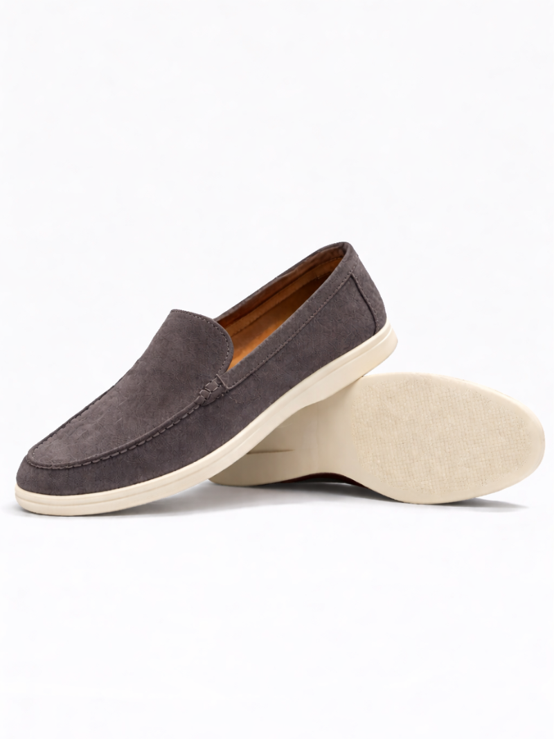 Charcoal suede slip-on loafers for men, soft lightweight British style casual driving shoes