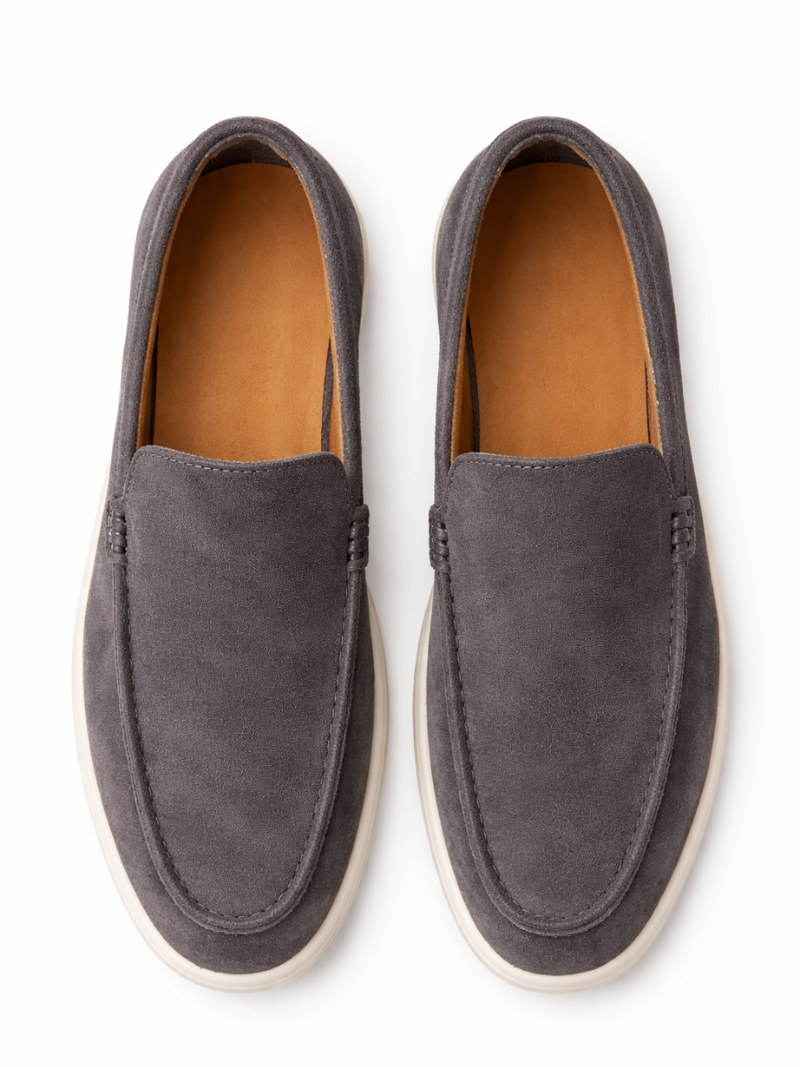 Charcoal suede loafers for men, lightweight slip-on driving shoes soft comfortable casual footwear