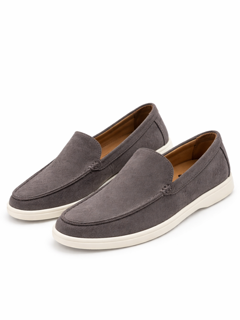 Men’s charcoal suede leather loafers, classic British style slip-on driving shoes lightweight soft moccasins