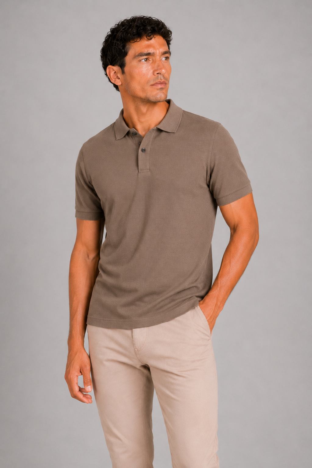 Men wearing coffee silk touch polo shirt breathable short sleeve summer business casual style