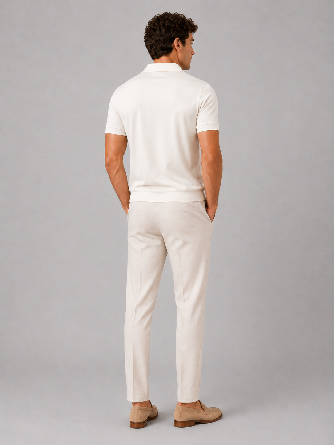 Men’s cream soft polo shirt solid color comfortable casual top for cool summer style