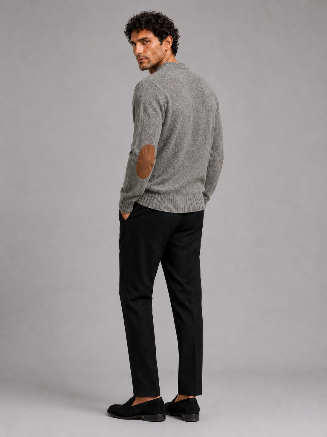 Men’s gray thick wool knit pullover warm casual sweater for cold weather outfits