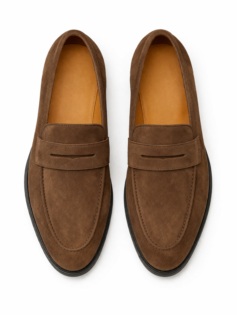 Men’s dark brown suede leather loafers lightweight slip on shoes breathable comfortable everyday wear