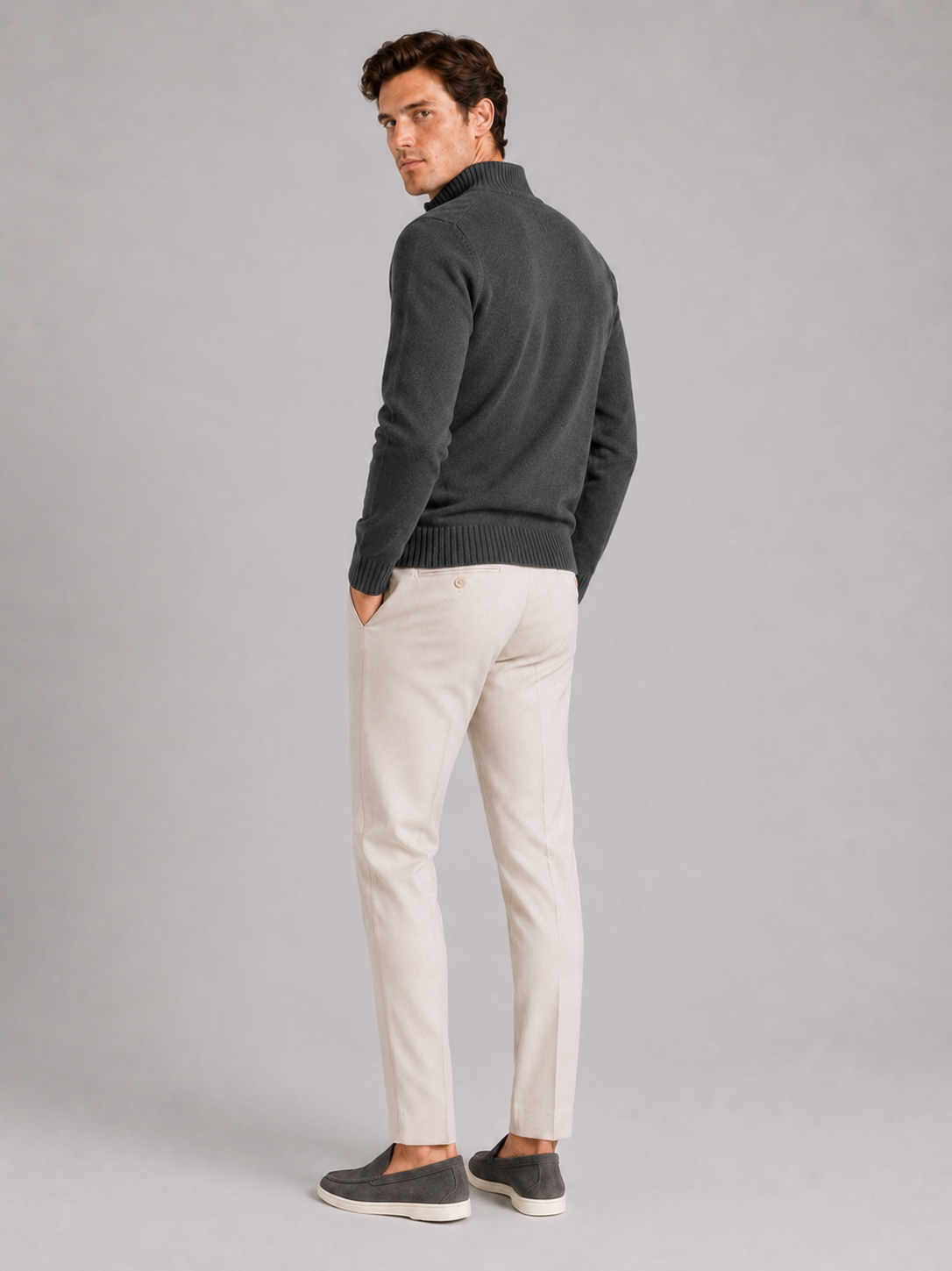 Men’s dark gray solid color half zip sweater comfortable knit top for smart casual outfits