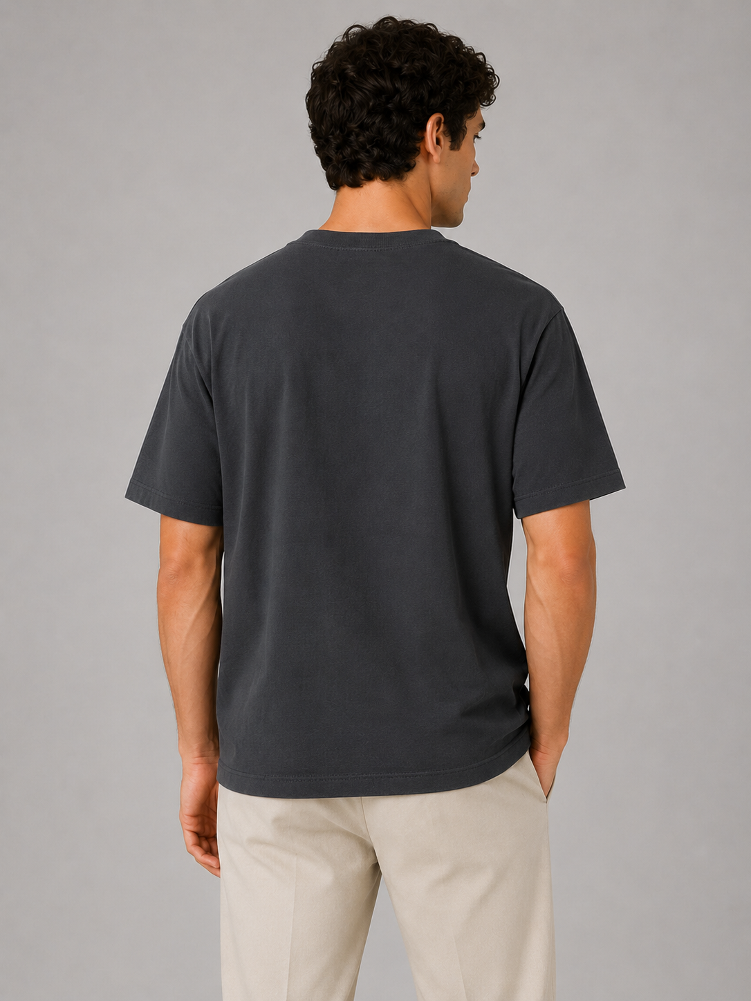 Dark grey oversized summer tee relaxed fit minimal casual basic for everyday wear