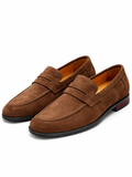 Dark brown suede leather loafers slip on lightweight driving shoes soft comfortable refined casual wear