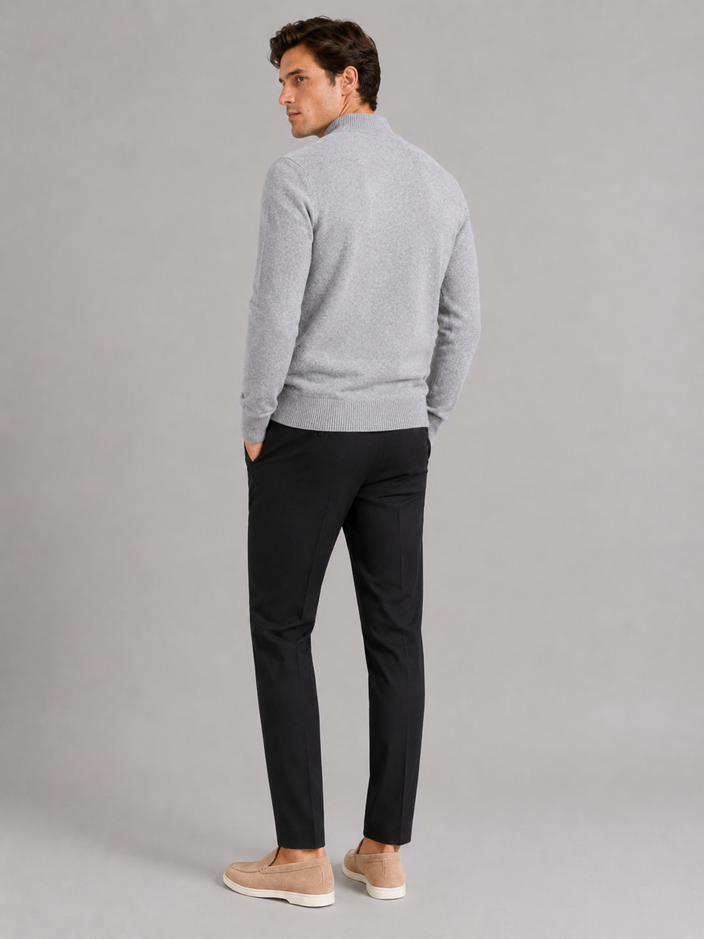Men’s gray 100 percent wool sweater comfortable knit top for business casual and smart casual outfits