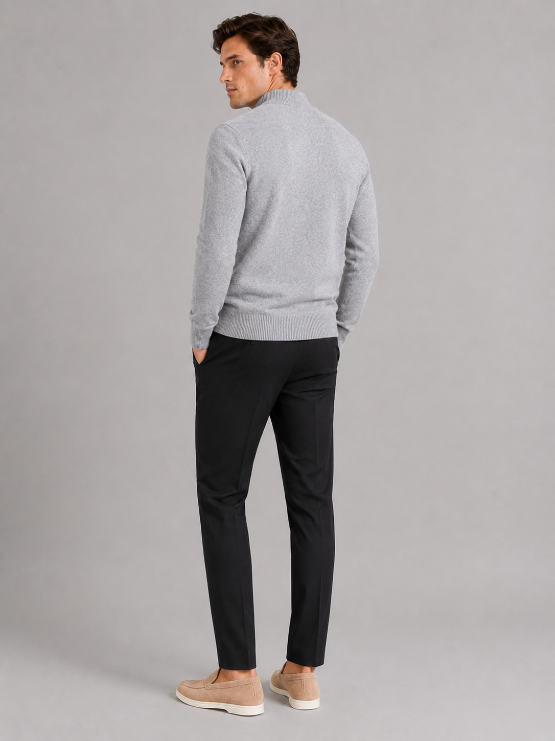 Men’s gray 100 percent wool sweater comfortable knit top for business casual and smart casual outfits