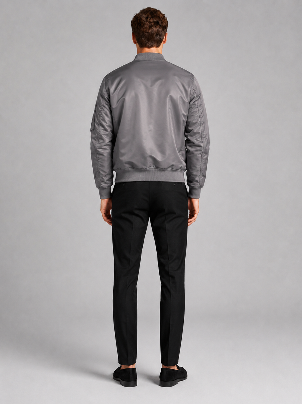 Men’s gray bomber windbreaker jacket comfortable lightweight layer for casual outfits