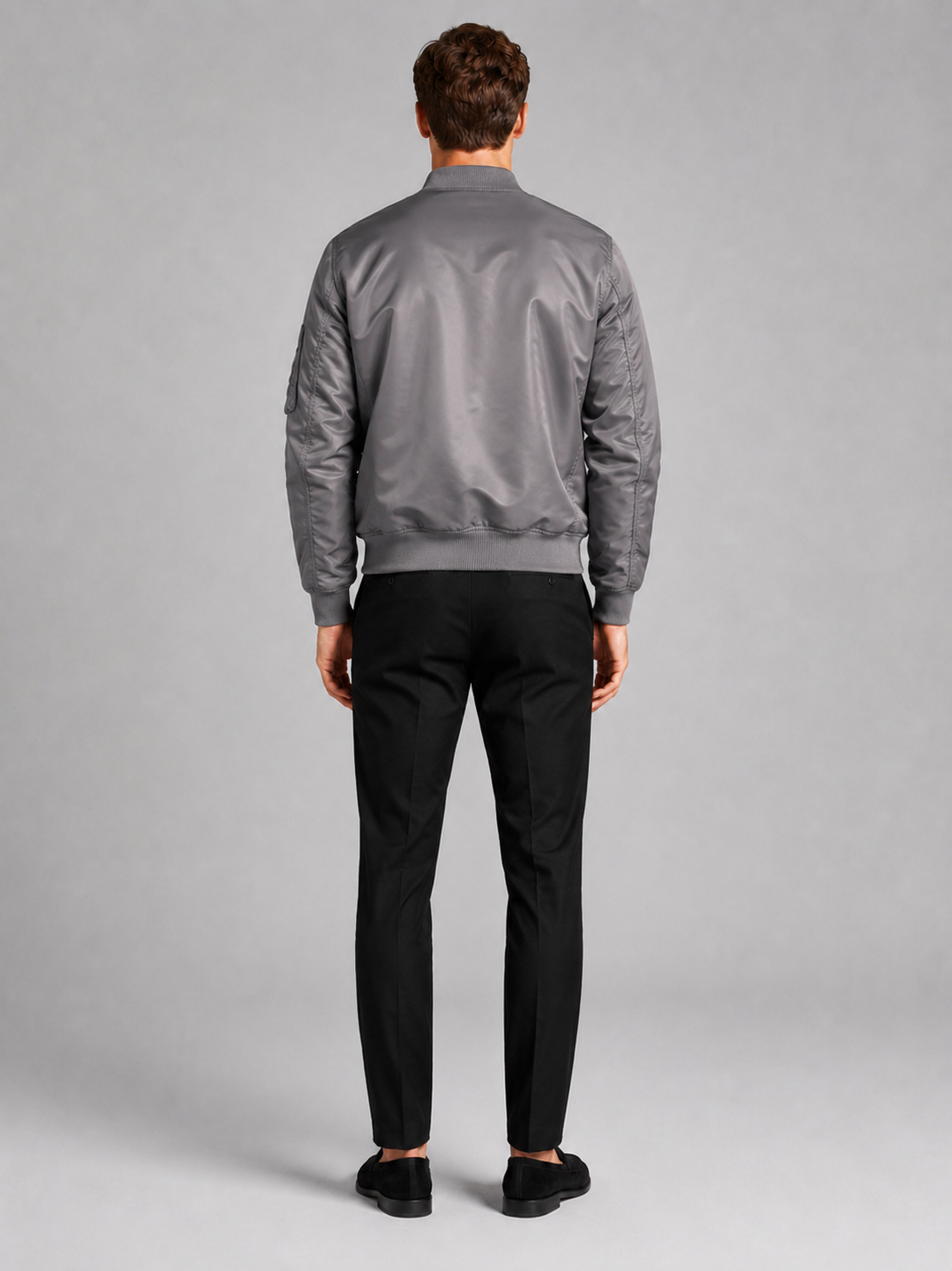 Men’s gray bomber windbreaker jacket comfortable lightweight layer for casual outfits