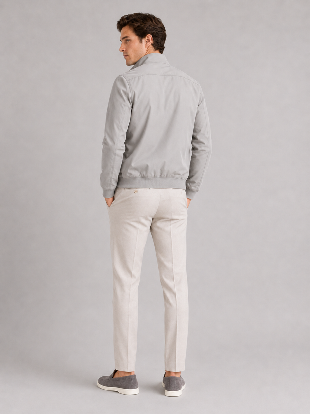 Men’s gray zip up bomber jacket comfortable fall layer for casual everyday outfits