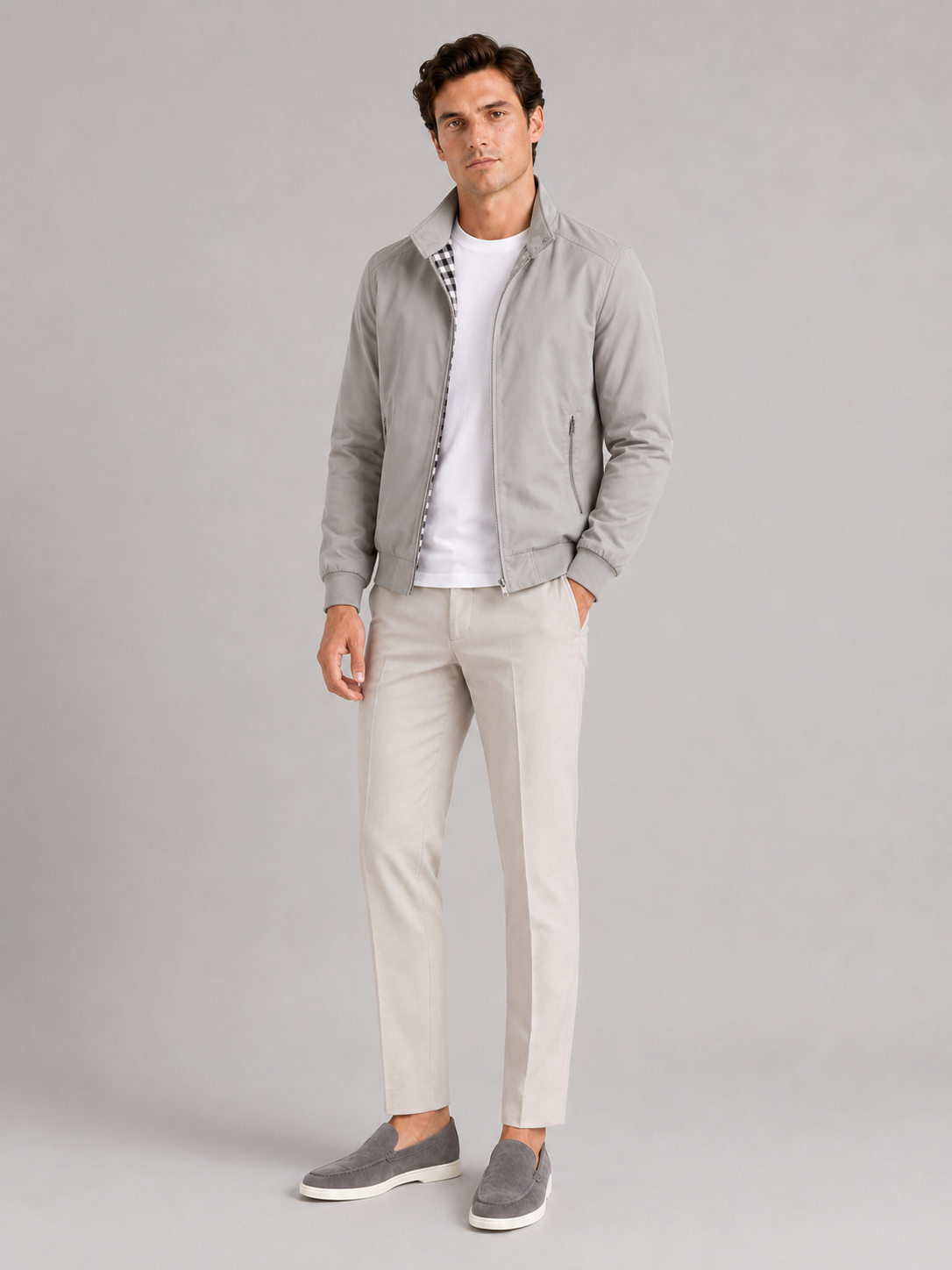 Gray bomber jacket for men slim fit lightweight outerwear for travel and everyday wear