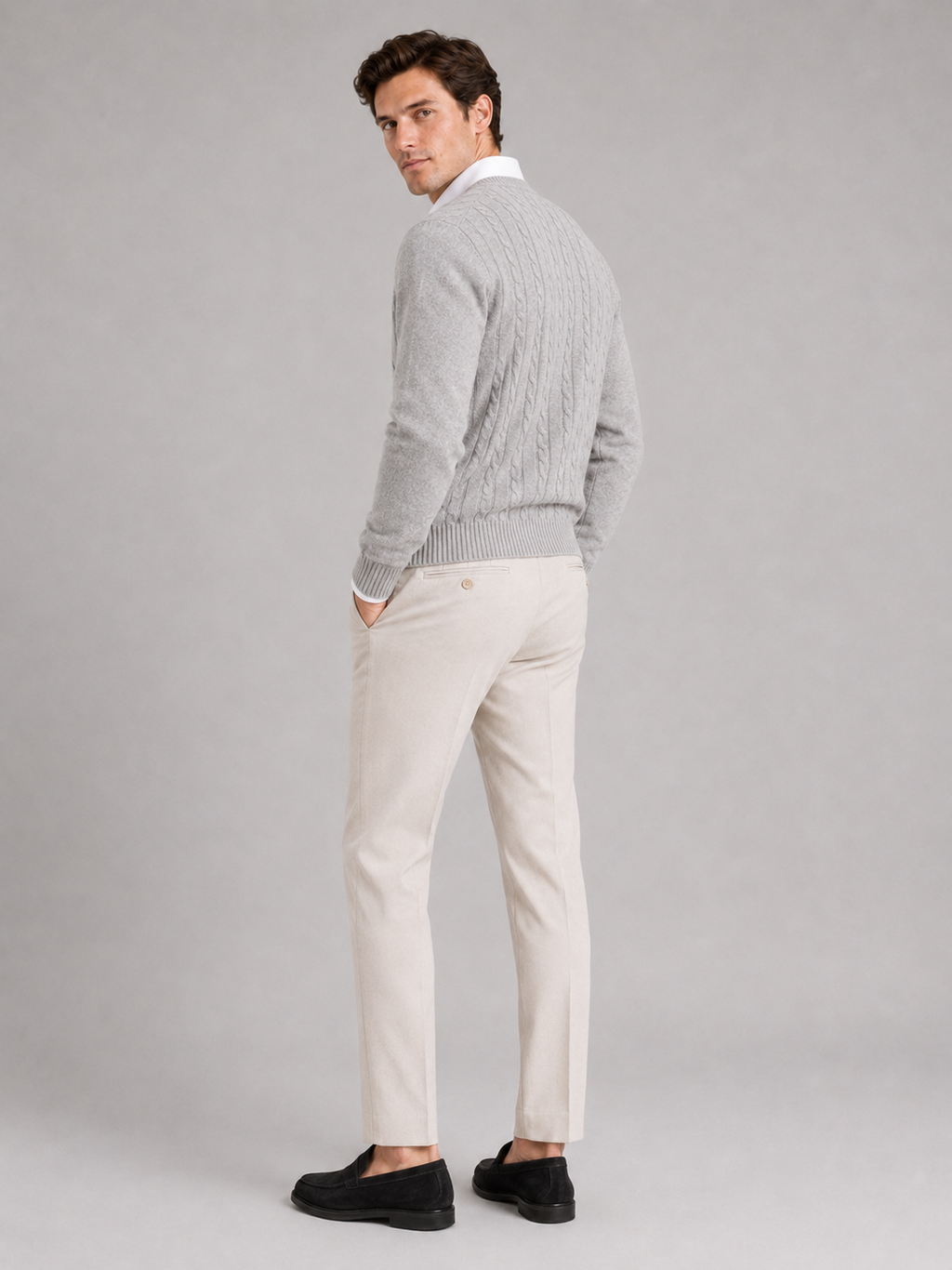 Men’s gray cable knit cardigan comfortable long sleeve sweater for everyday outfits