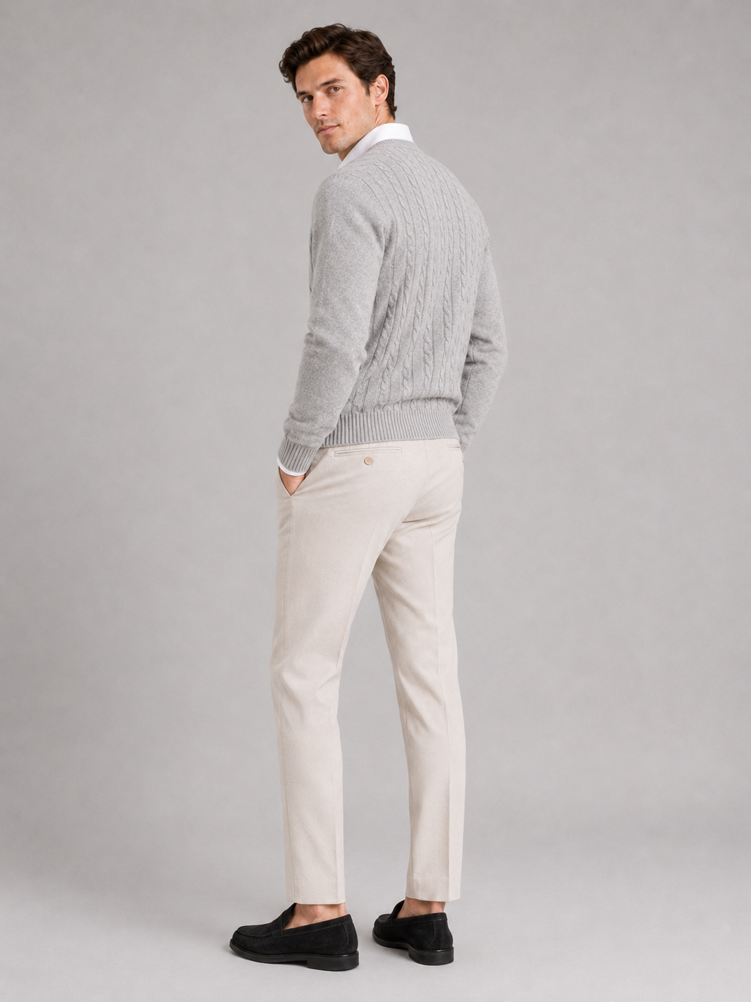 Men’s gray cable knit cardigan comfortable long sleeve sweater for everyday outfits