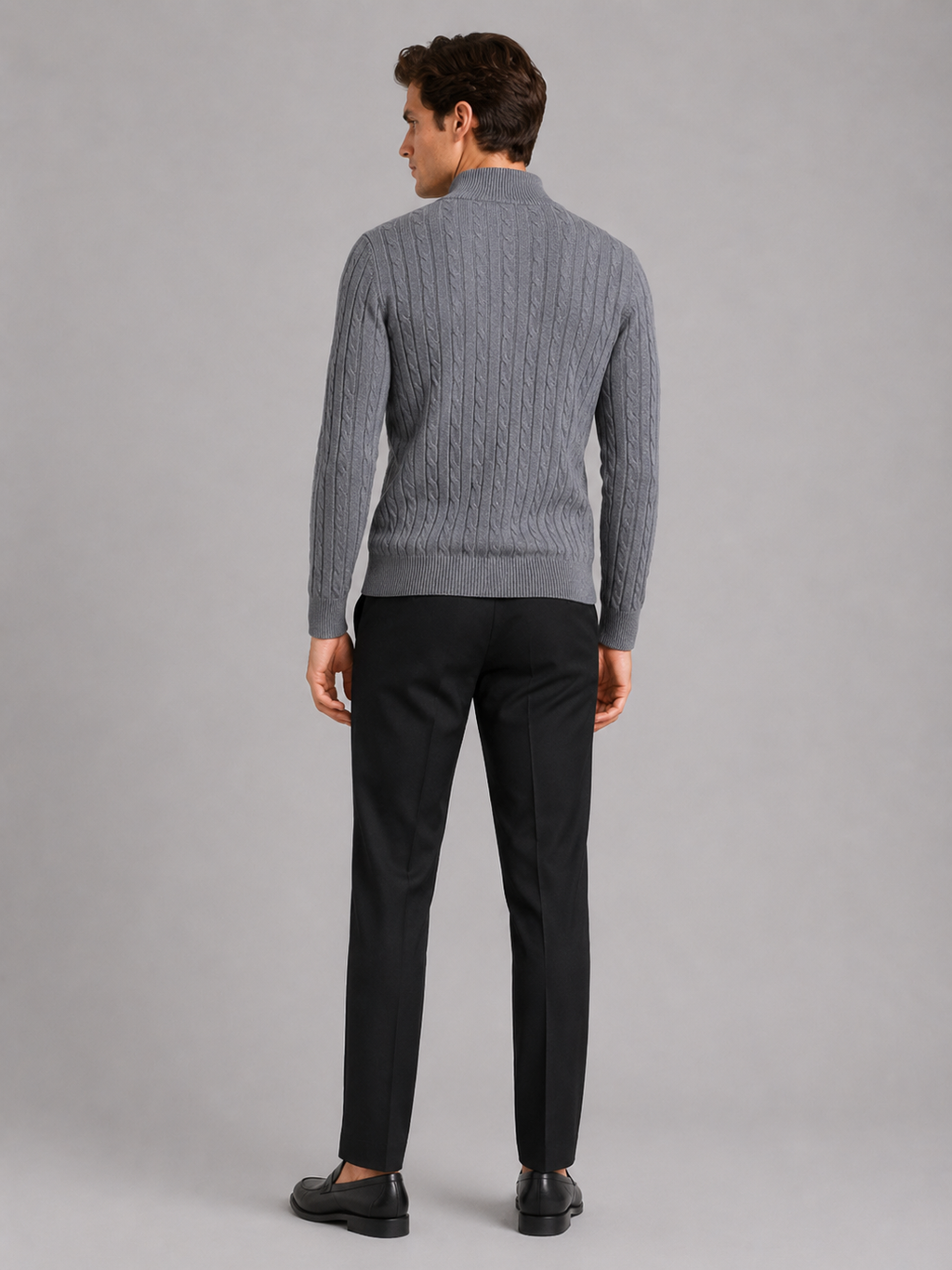 Men’s gray mock neck knitwear sweater comfortable warm top for business casual outfits