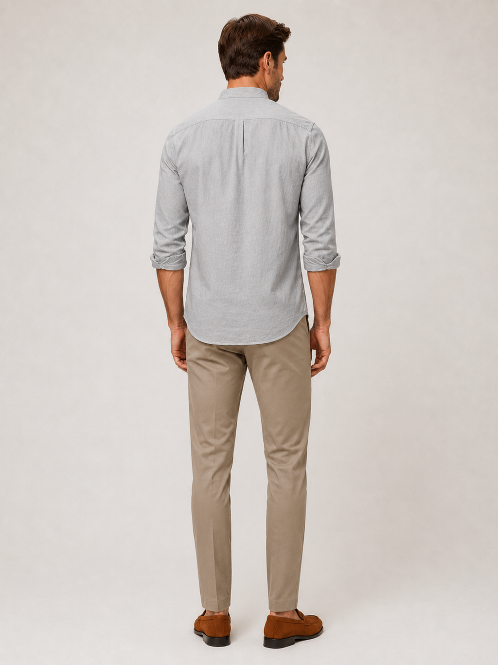 Men’s gray breathable linen button down shirt comfortable lightweight top for casual summer outfits