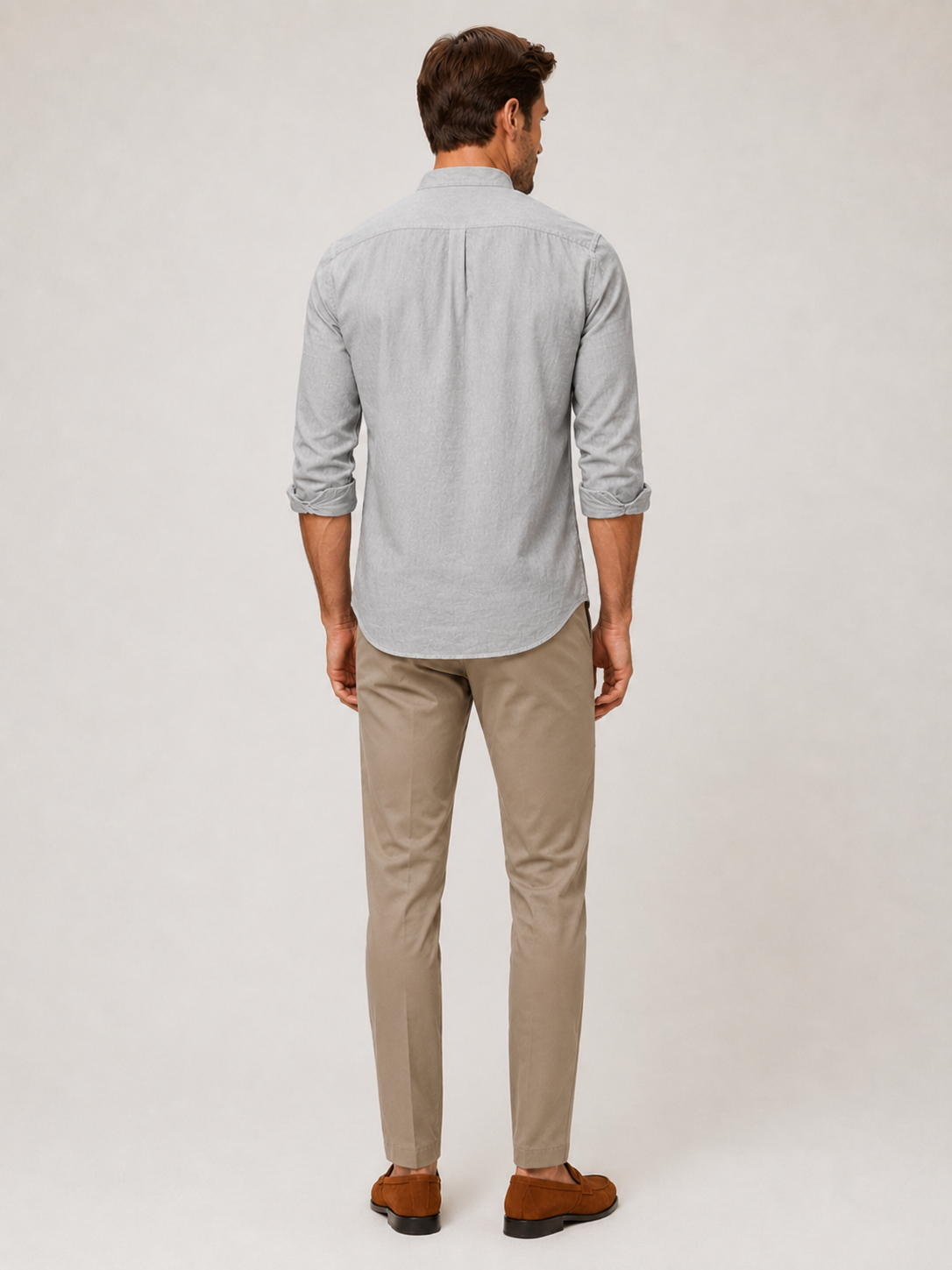 Men’s gray breathable linen button down shirt comfortable lightweight top for casual summer outfits