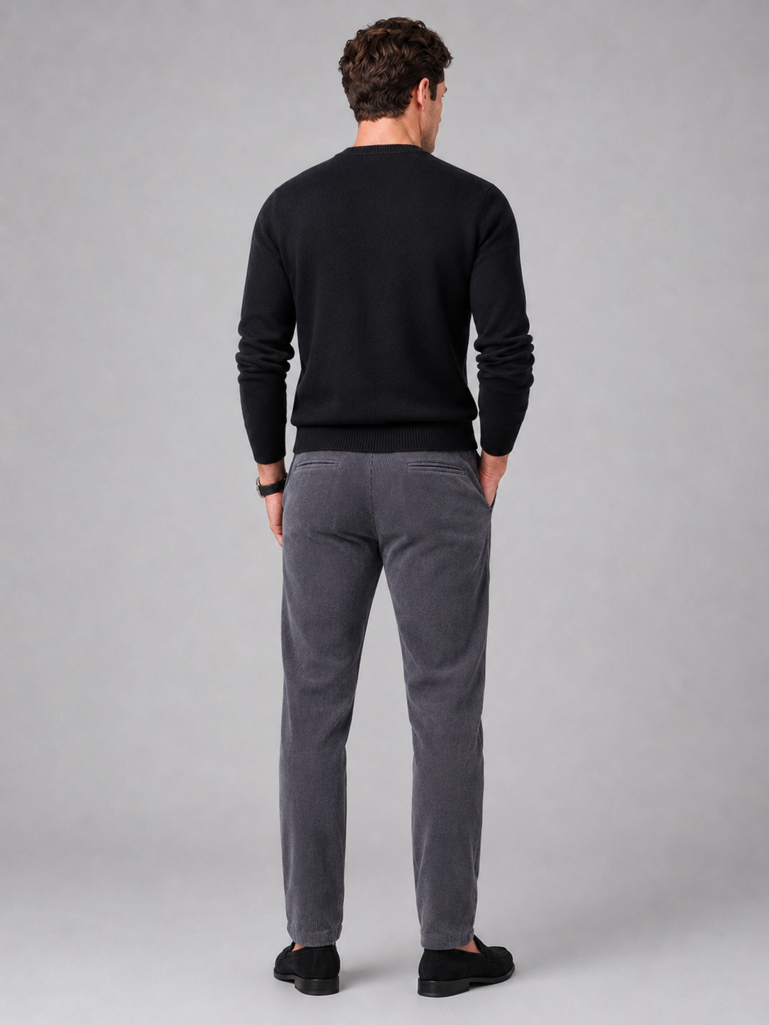 Men’s gray stretch corduroy pants comfortable casual trousers for business casual outfits