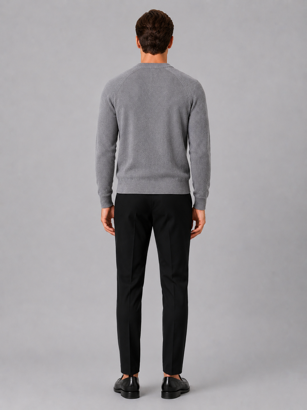Men’s gray thick knit sweater comfortable long sleeve top for business casual outfits