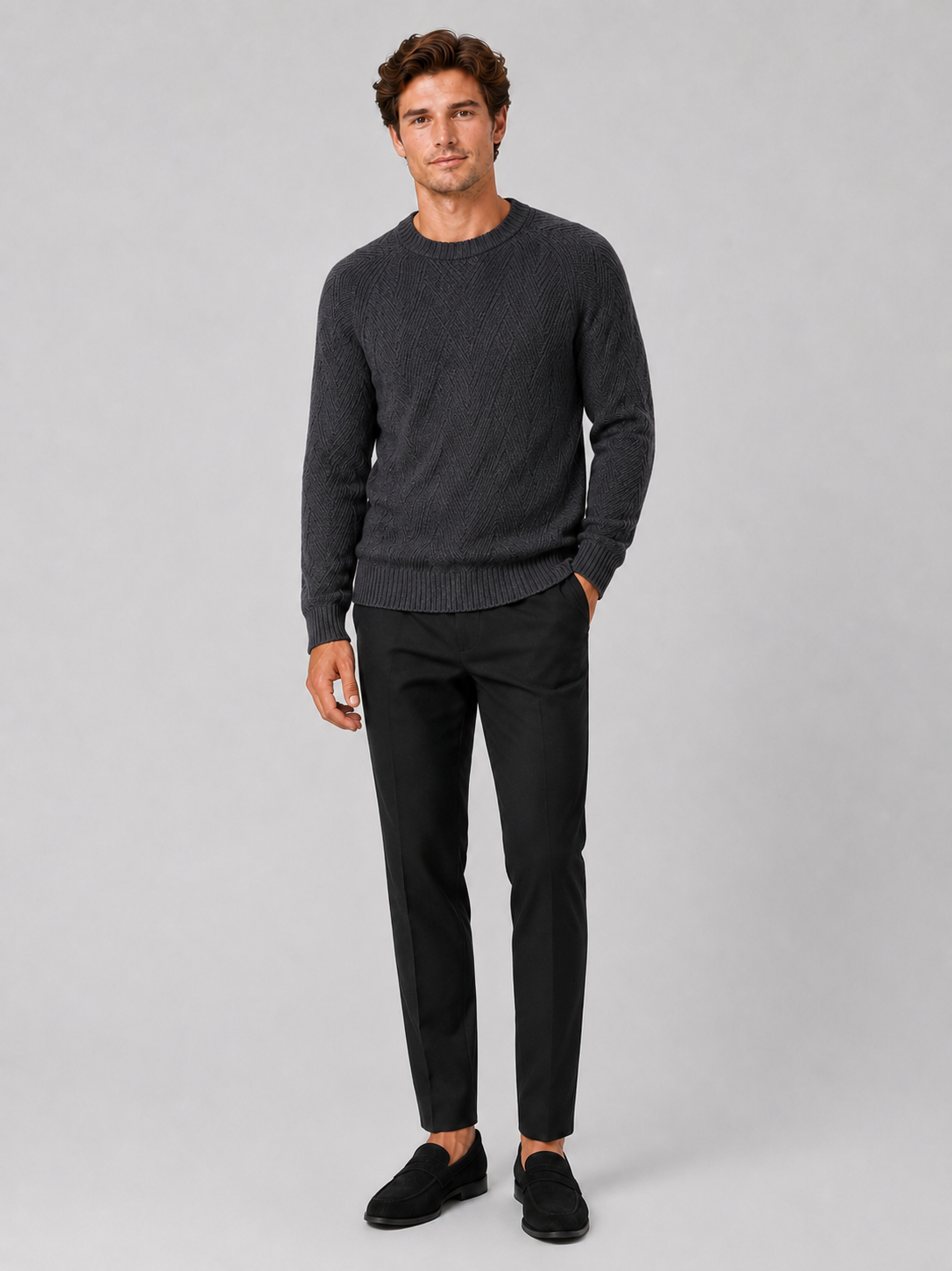 Gray crewneck sweater for men comfortable fall pullover for everyday wear