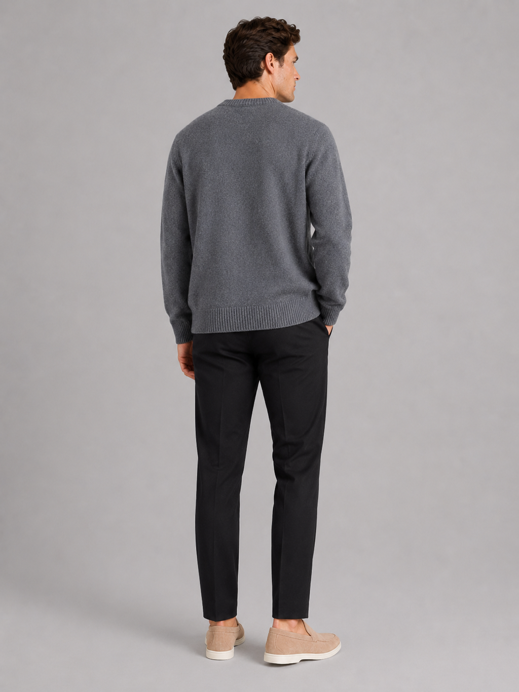 Men’s gray knit sweater comfortable relaxed fit top for casual cold weather outfits