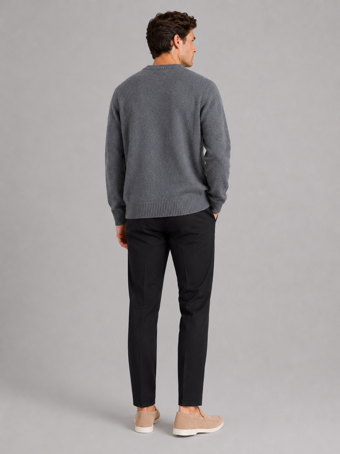 Men’s gray knit sweater comfortable relaxed fit top for casual cold weather outfits