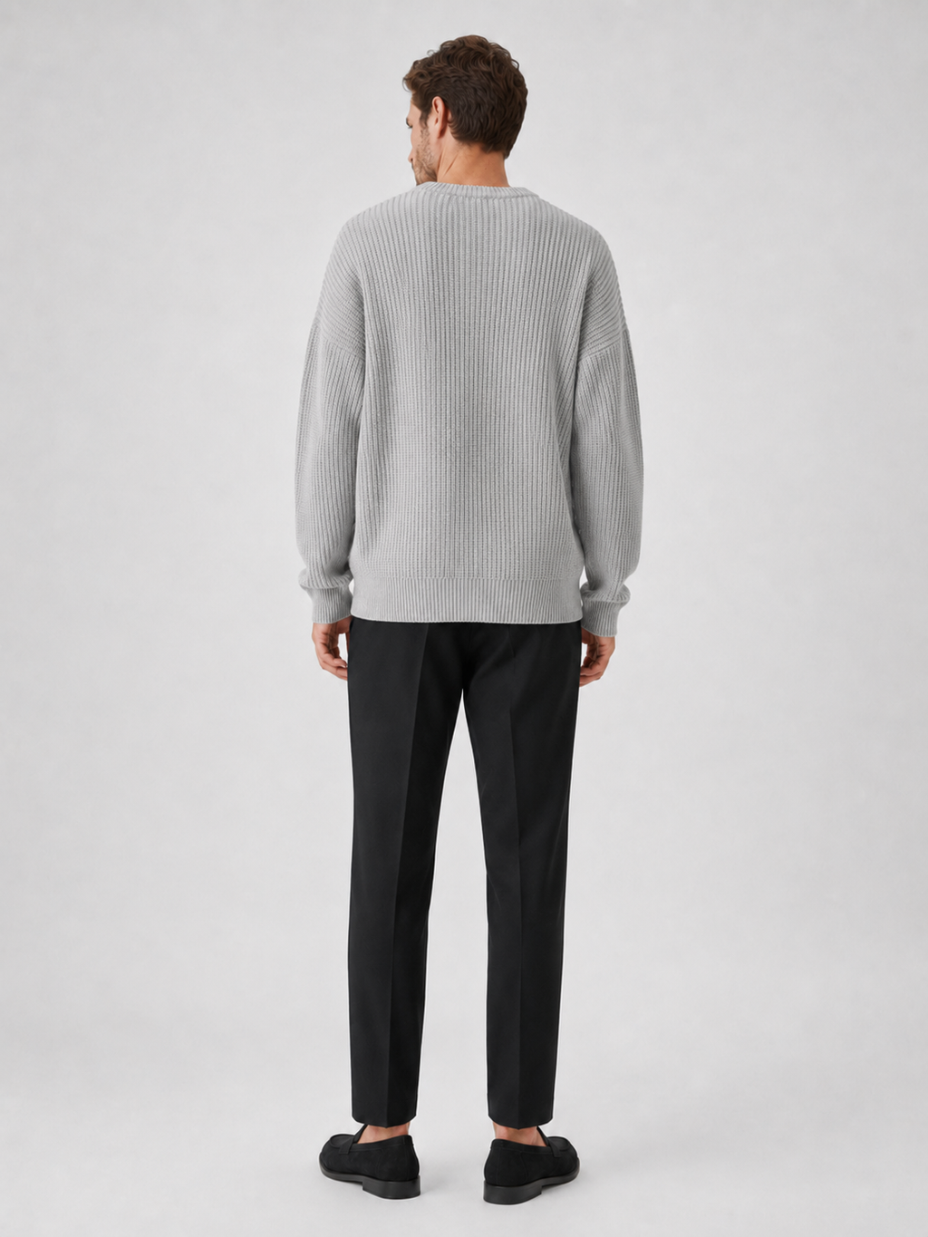 Men’s gray knit sweater comfortable relaxed fit top for business casual and casual outfits