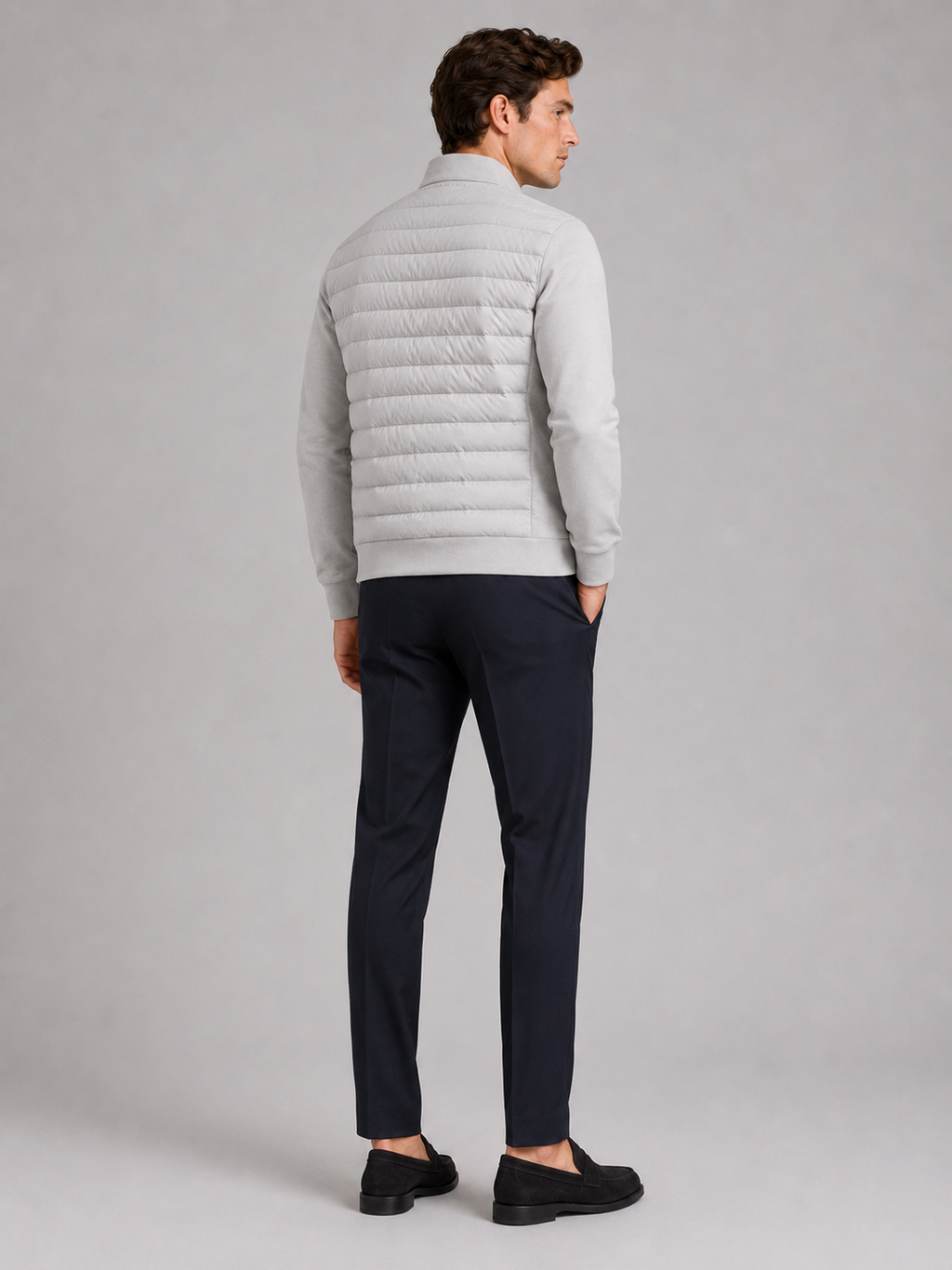 Gray down jacket for men slim fit warm outerwear for golf and everyday fall wear