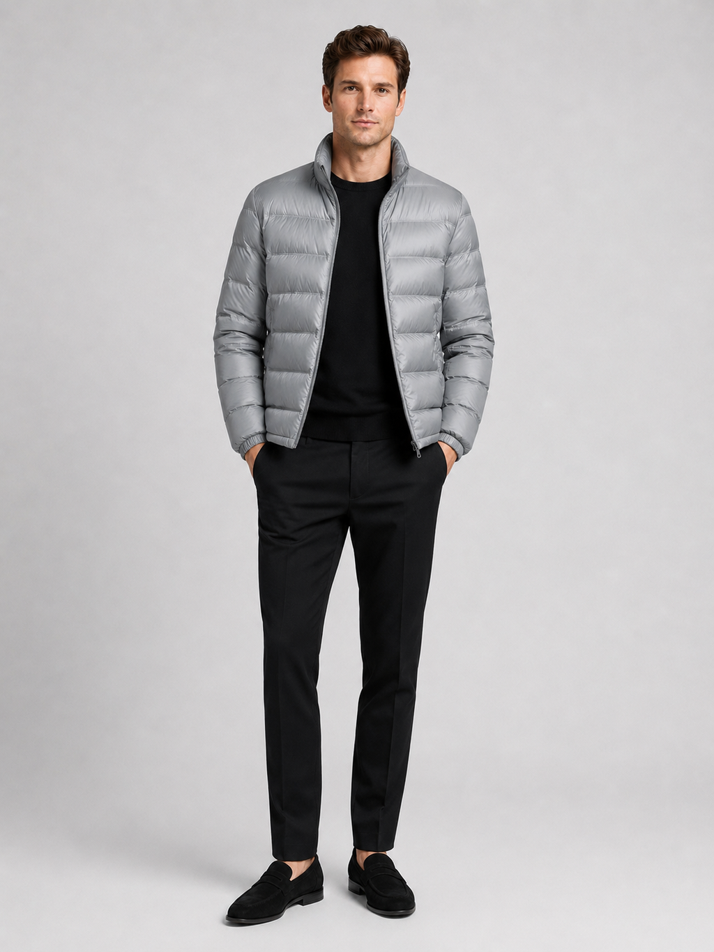 Gray down jacket for men lightweight windproof waterproof fall winter puffer jacket for casual and everyday wear