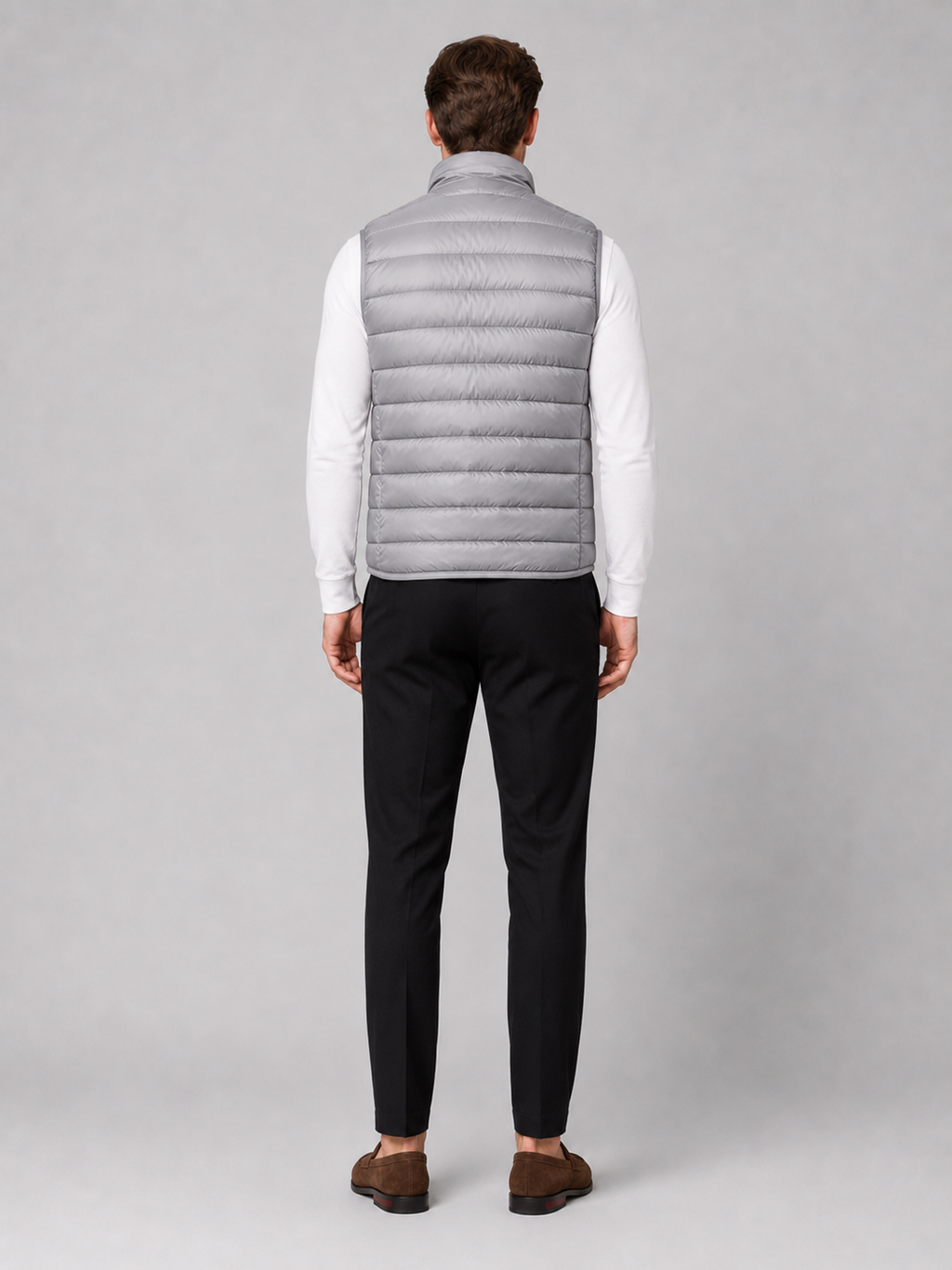 Men’s gray lightweight puffer vest comfortable insulated outerwear for casual and outdoor outfits