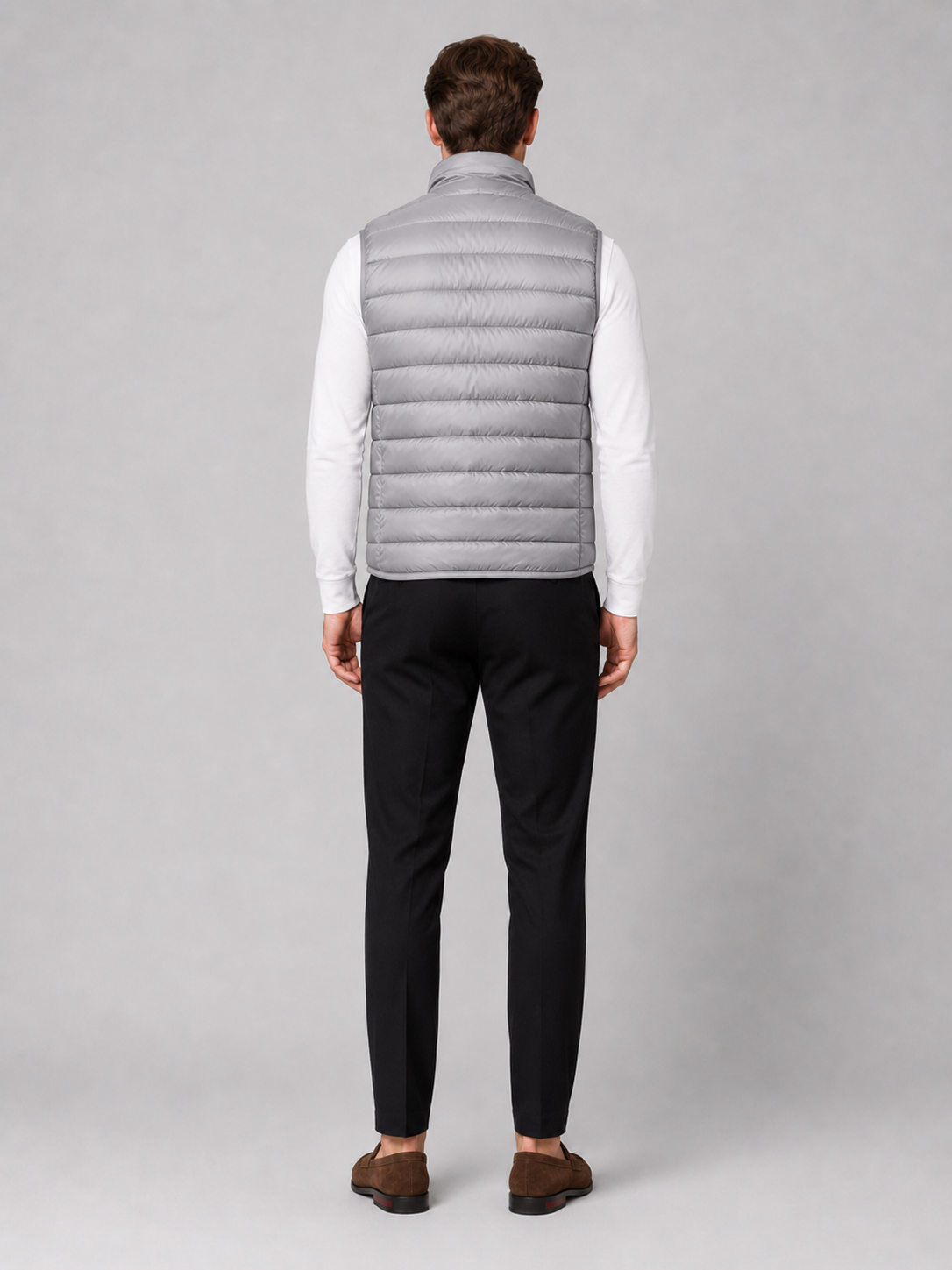 Men’s gray lightweight puffer vest comfortable insulated outerwear for casual and outdoor outfits