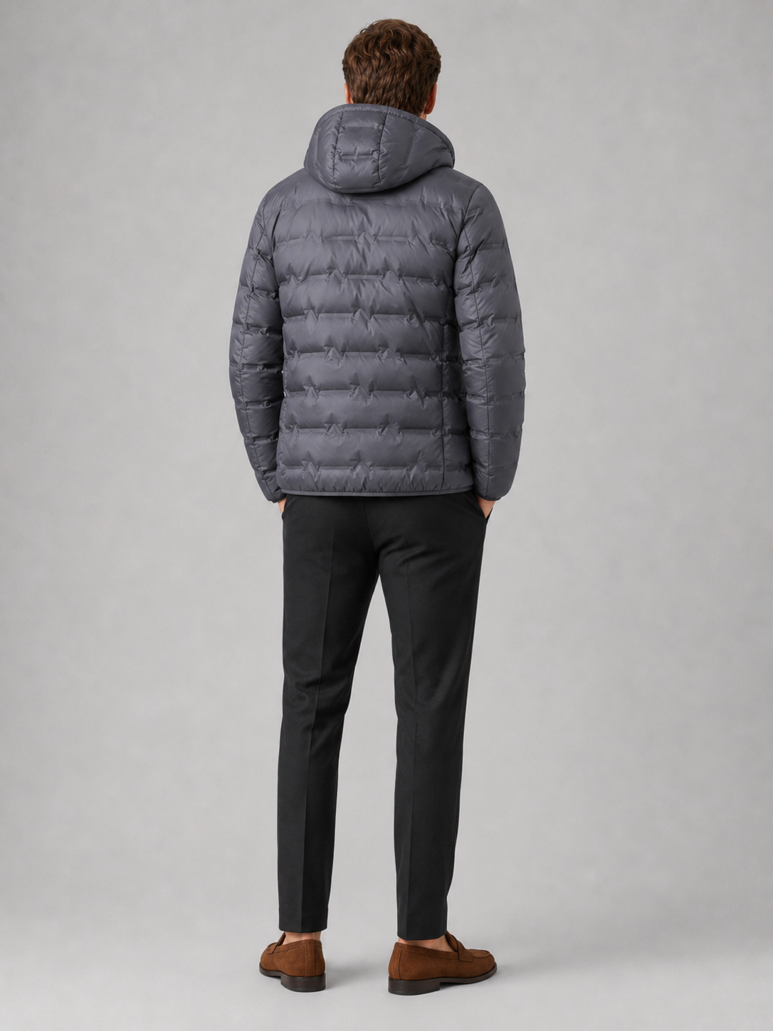 Men’s gray lightweight down jacket comfortable insulated outerwear for casual and outdoor outfits