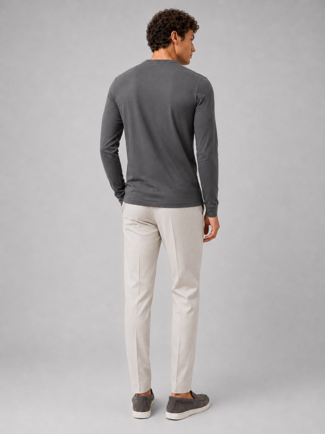 Gray solid color long sleeve t shirt minimal fitted basic top for casual outfits