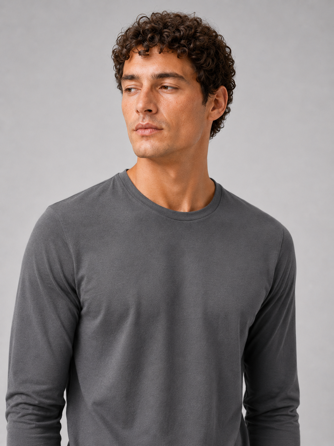 Gray fitted long sleeve t shirt for men soft breathable everyday casual top