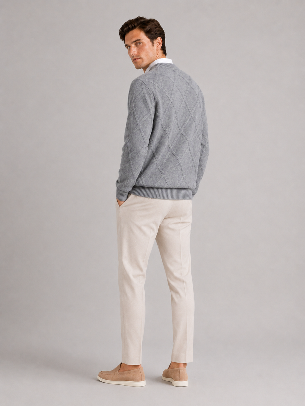 Men’s gray fleece knit pullover warm casual sweater for fall winter outfits