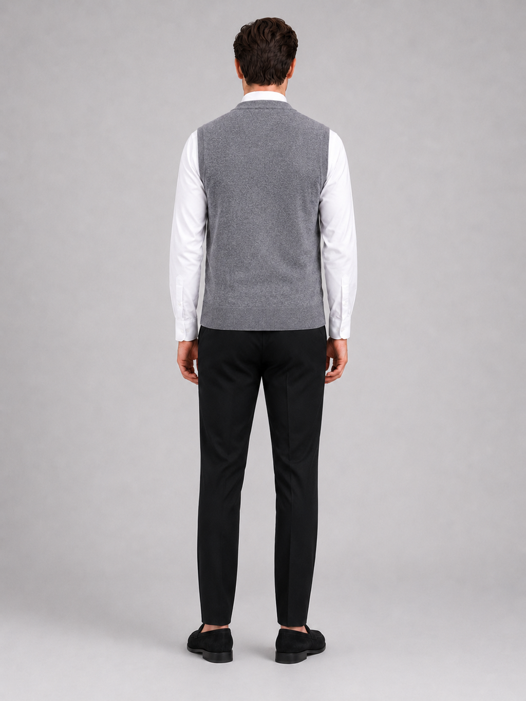 Men’s gray button front sweater vest comfortable sleeveless fleece knit layer for office and casual outfits