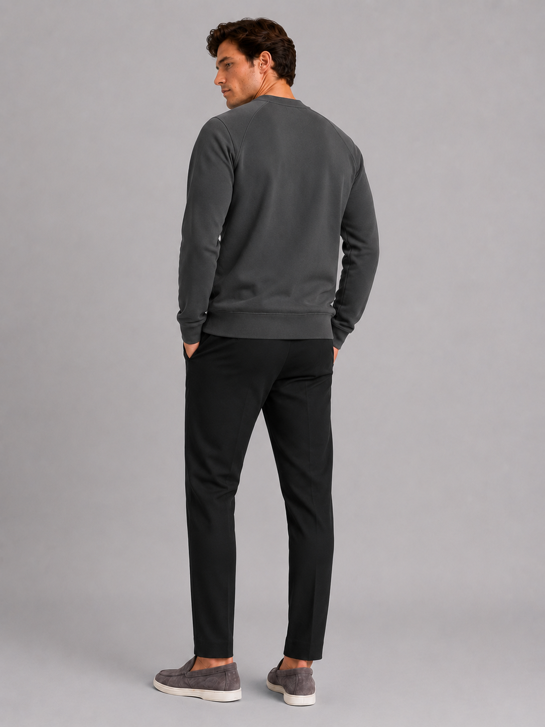 Men’s gray heavyweight cotton sweater comfortable long sleeve top for casual fall outfits