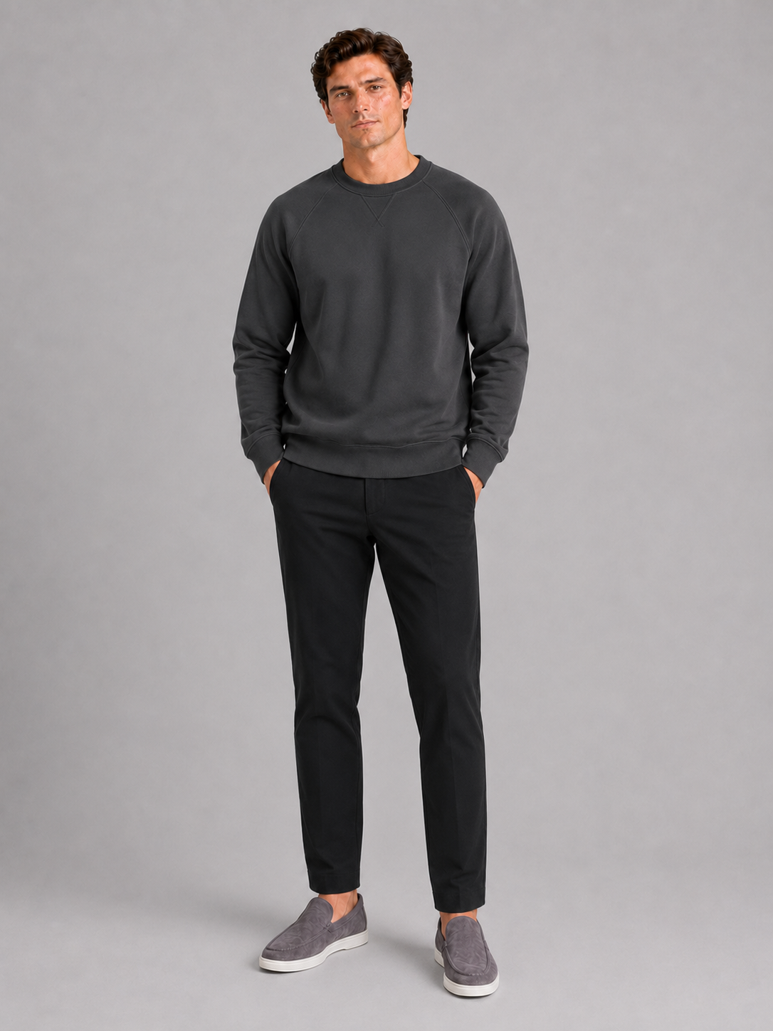 Gray crewneck sweater for men 100 percent cotton pullover for sports and everyday wear