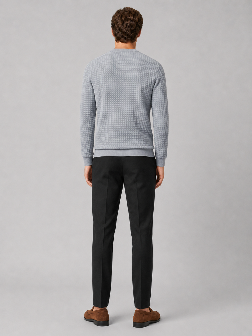 Men’s gray knit sweater comfortable long sleeve winter top for casual outfits