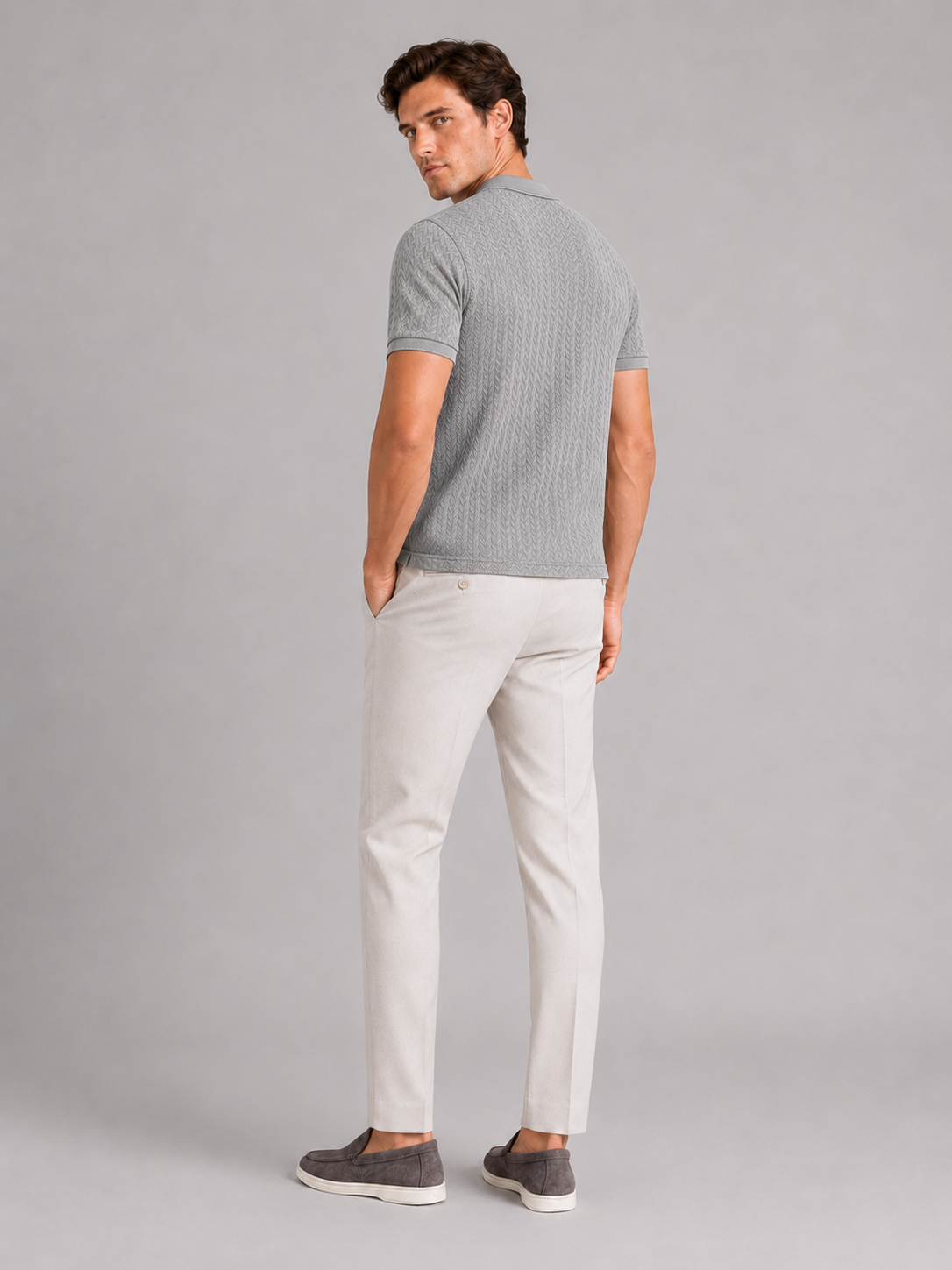 Men’s gray breathable polo shirt comfortable short sleeve knit top for casual summer outfits