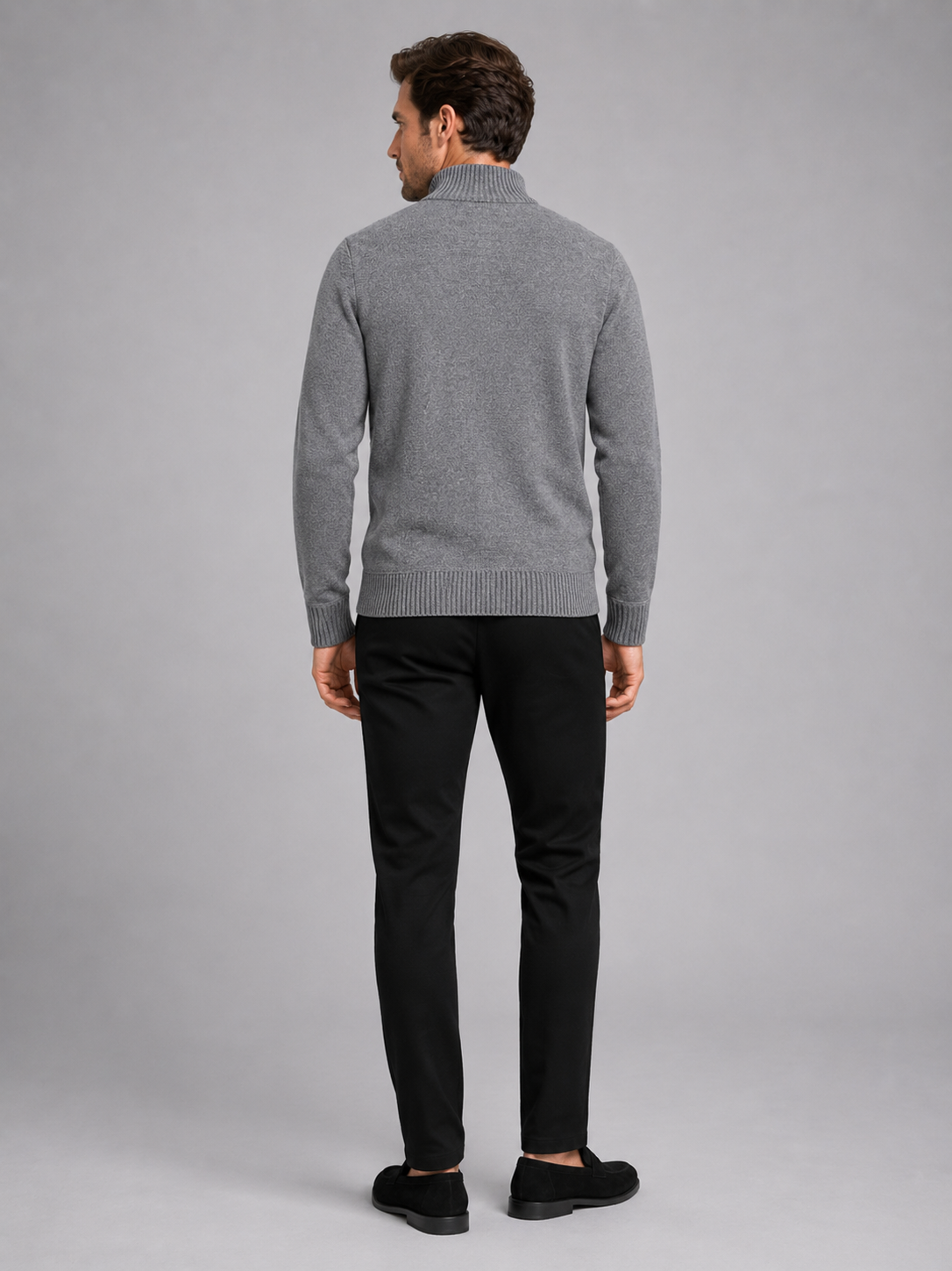 Men’s gray thick knit full zip sweater comfortable casual top for cold weather outfits
