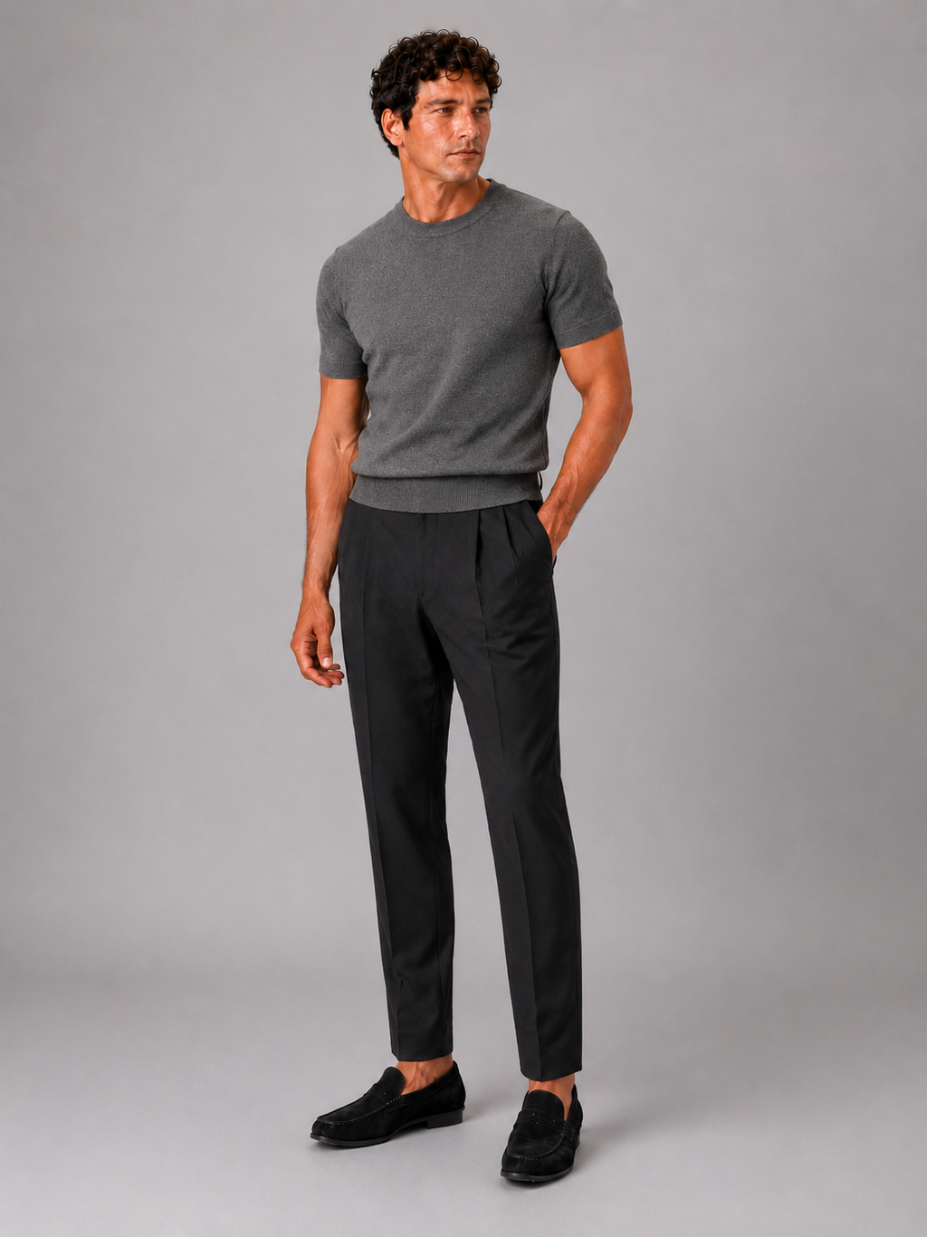 Gray knit t shirt for men lightweight comfortable summer casual lounge wear