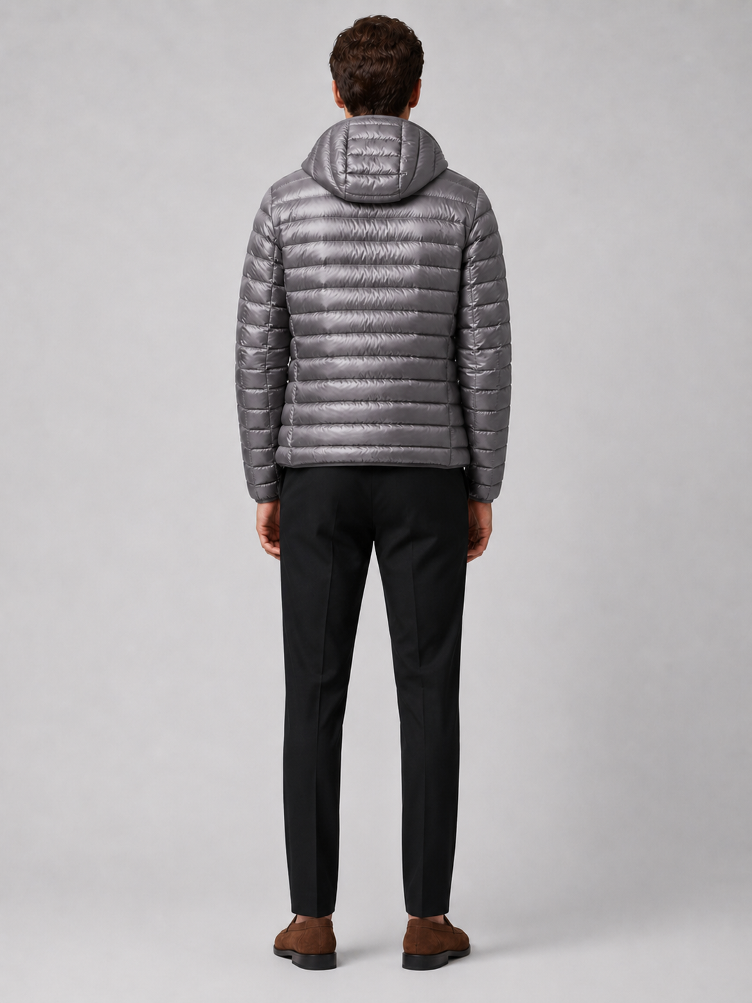Men’s gray thermal down jacket comfortable lightweight outerwear for casual and outdoor outfits