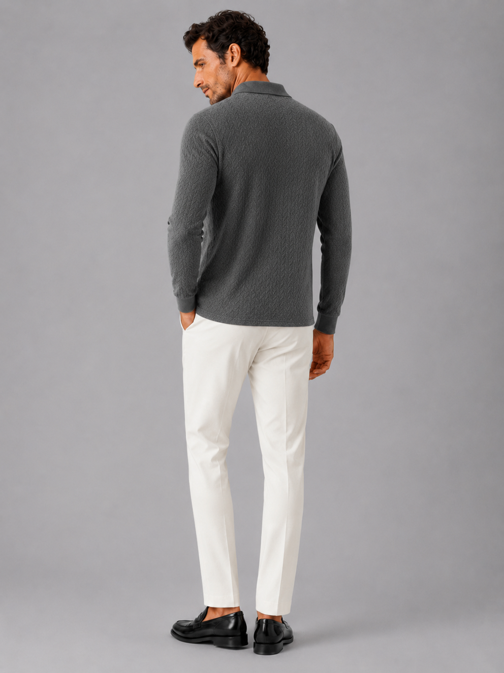 Men’s gray business casual polo soft knit fabric for everyday smart casual style